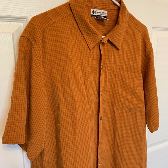 Columbia Men's Short Sleeved Plaid Button Down Shirt Orange Size L - Picture 2 of 10